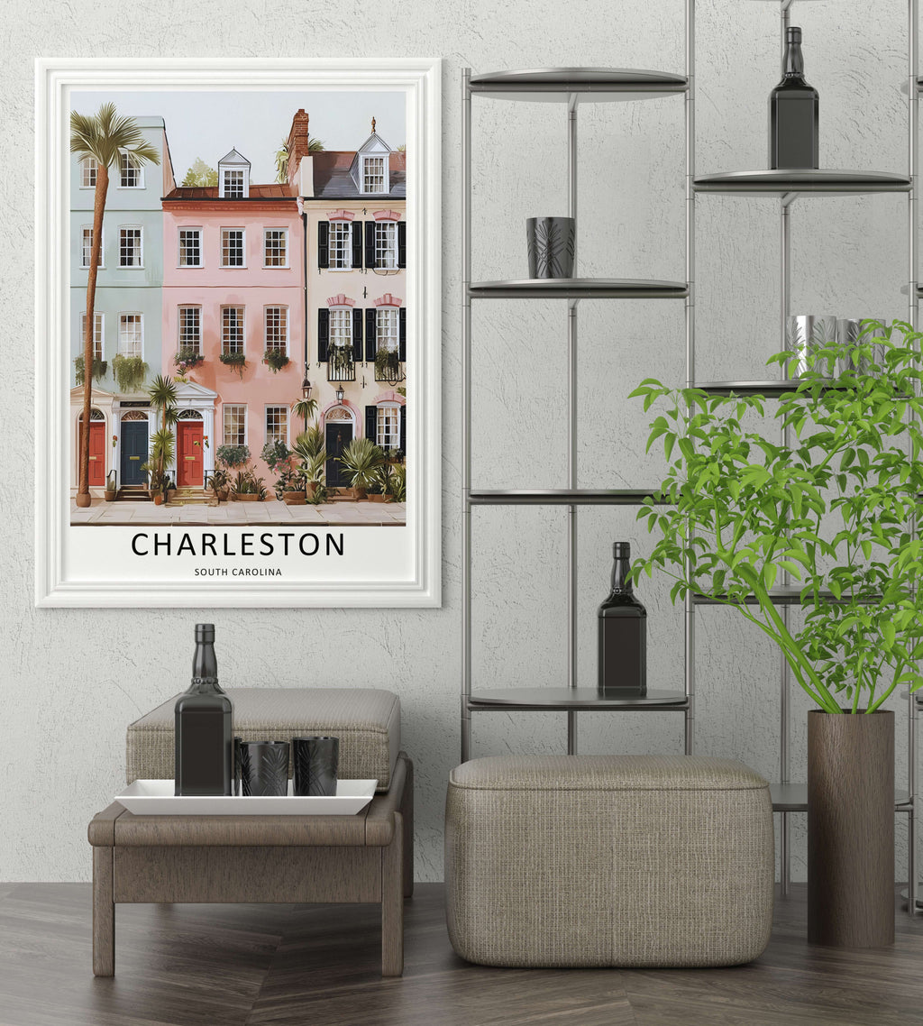 Charleston South Carolina Poster: Historic Row House Architecture Wall Art-4