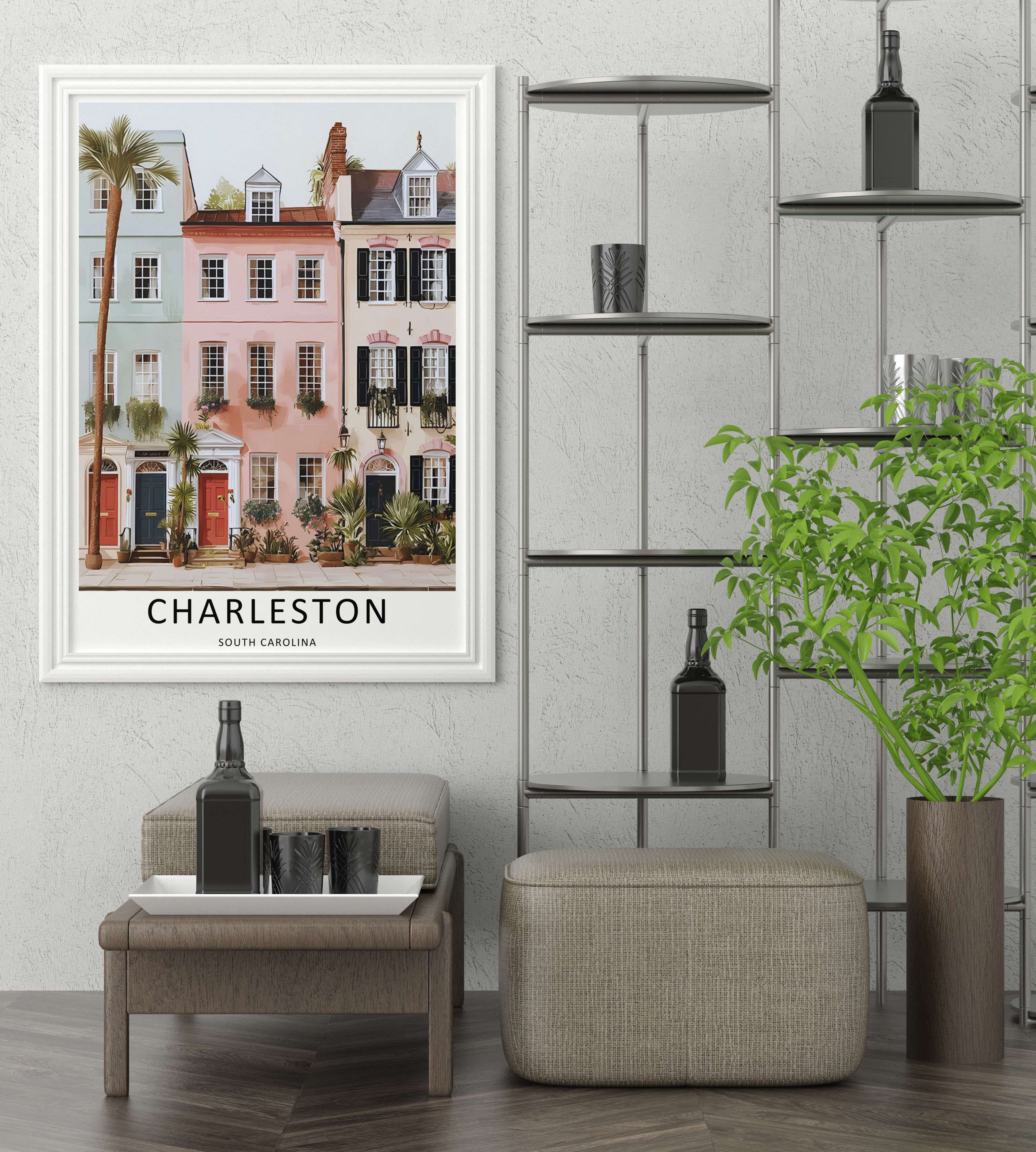 Charleston South Carolina Poster: Historic Row House Architecture Wall Art-4