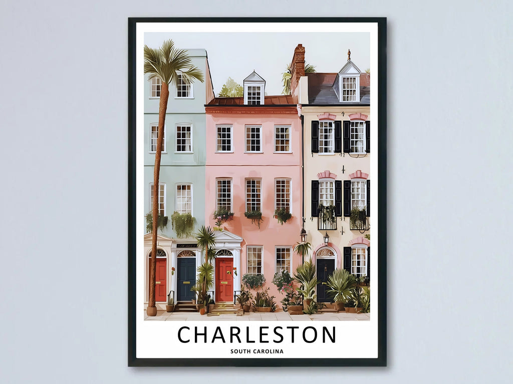 Charleston South Carolina Poster: Historic Row House Architecture Wall Art-0