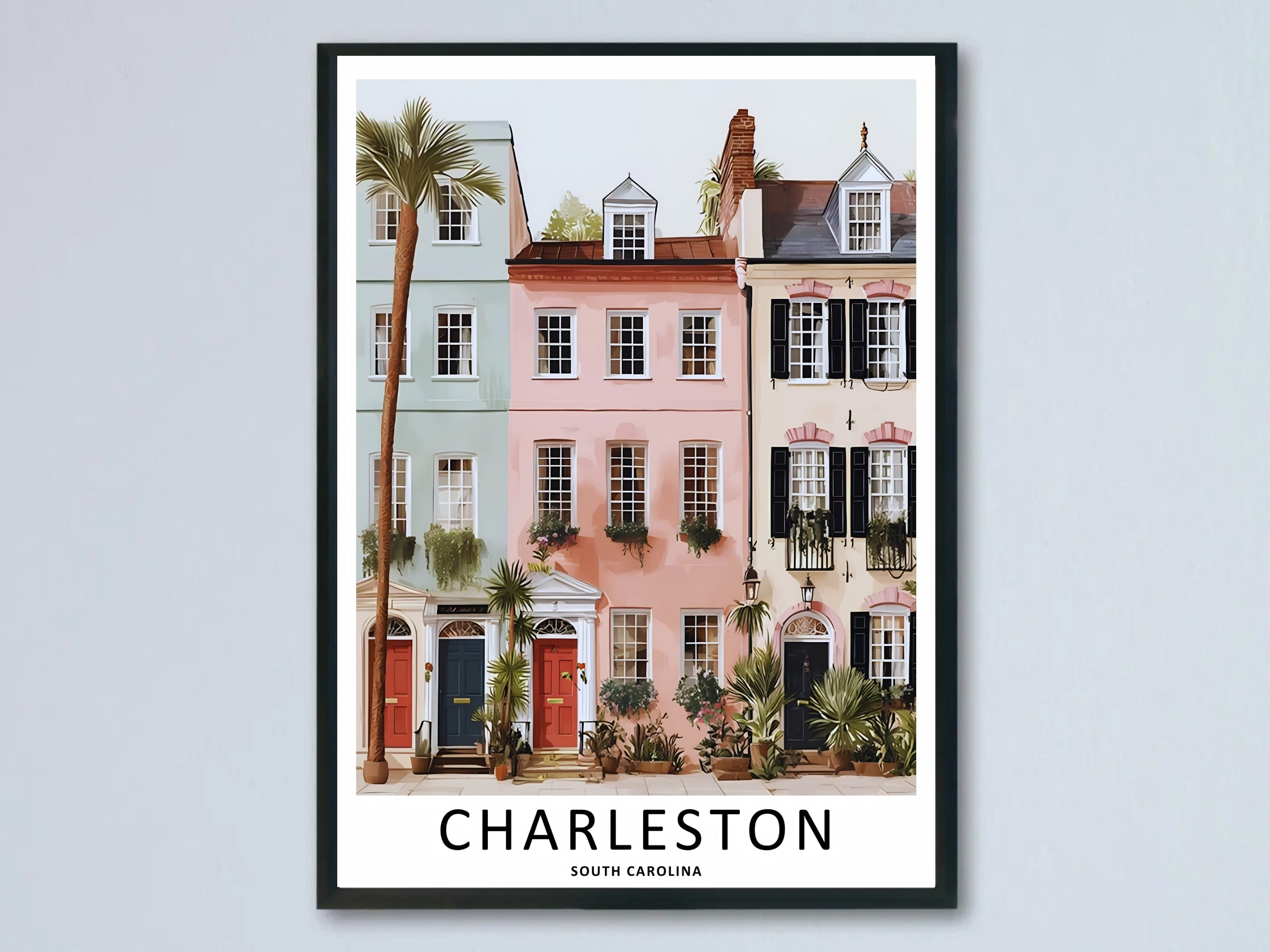 Charleston South Carolina Poster: Historic Row House Architecture Wall Art-0