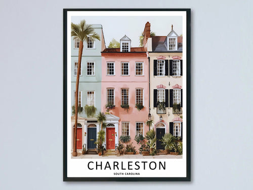 Charleston South Carolina Poster: Historic Row House Architecture Wall Art-0