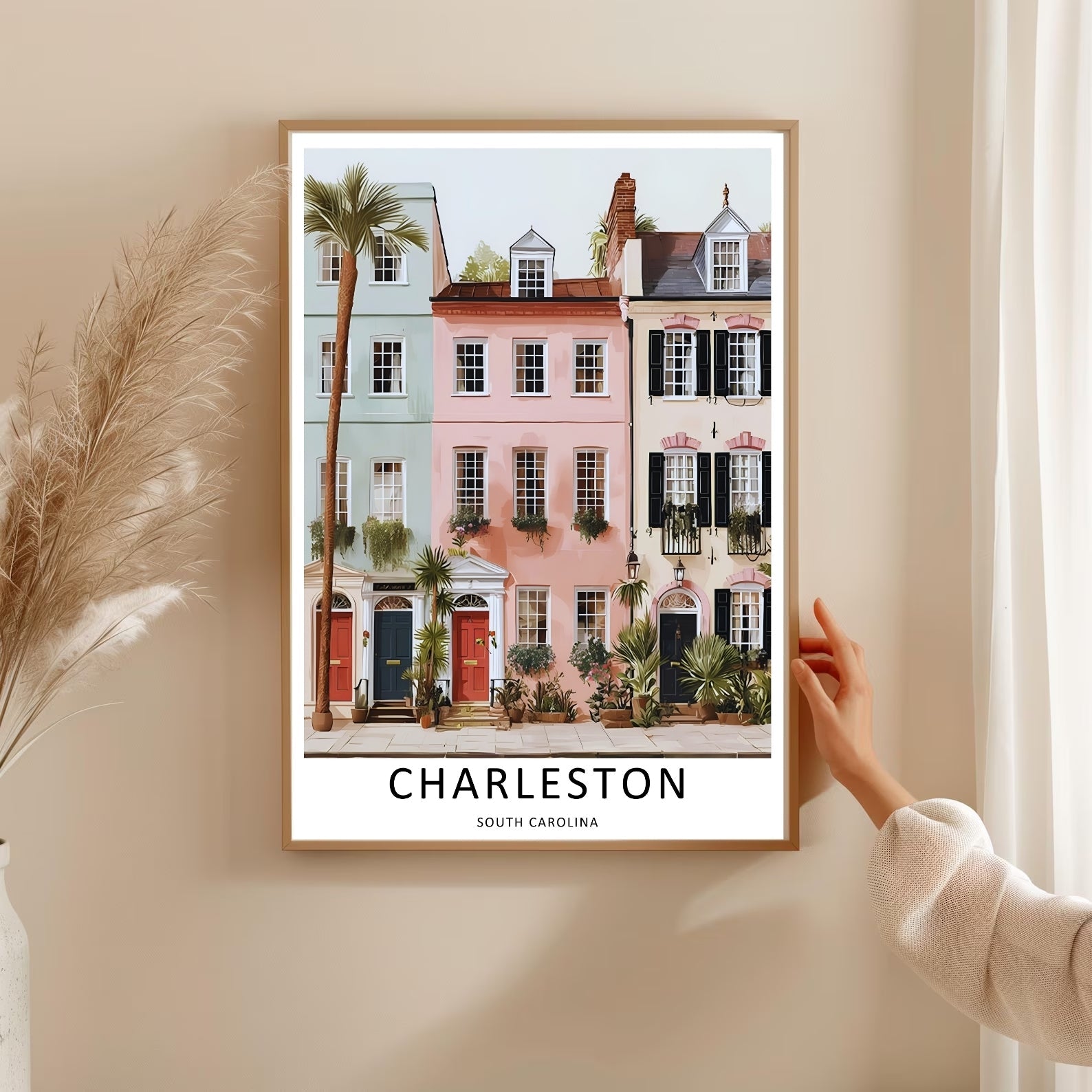 Charleston South Carolina Poster: Historic Row House Architecture Wall Art-2