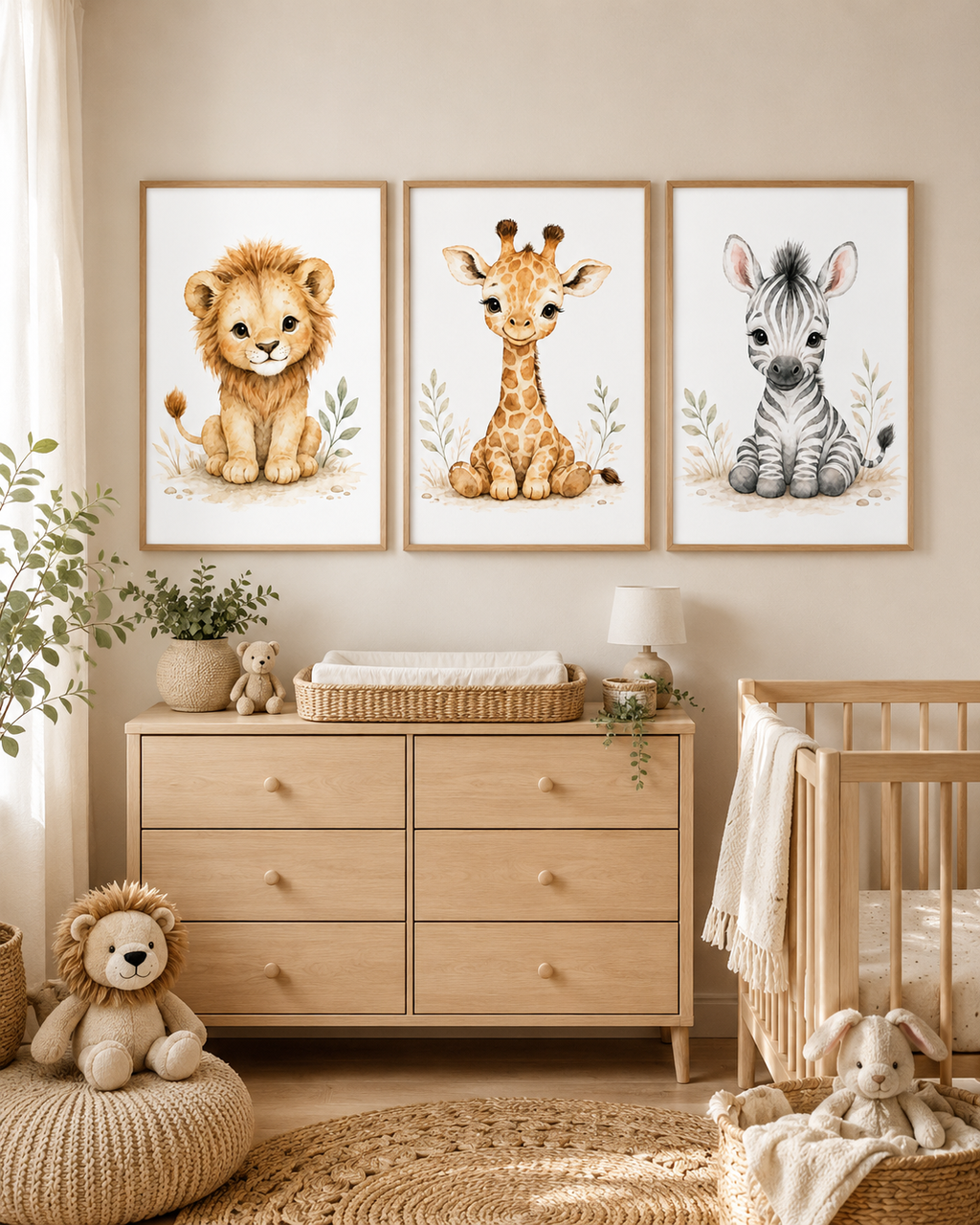 Safari Nursery Wall Art Digital Download Set of 3 | Lion Giraffe Zebra Prints