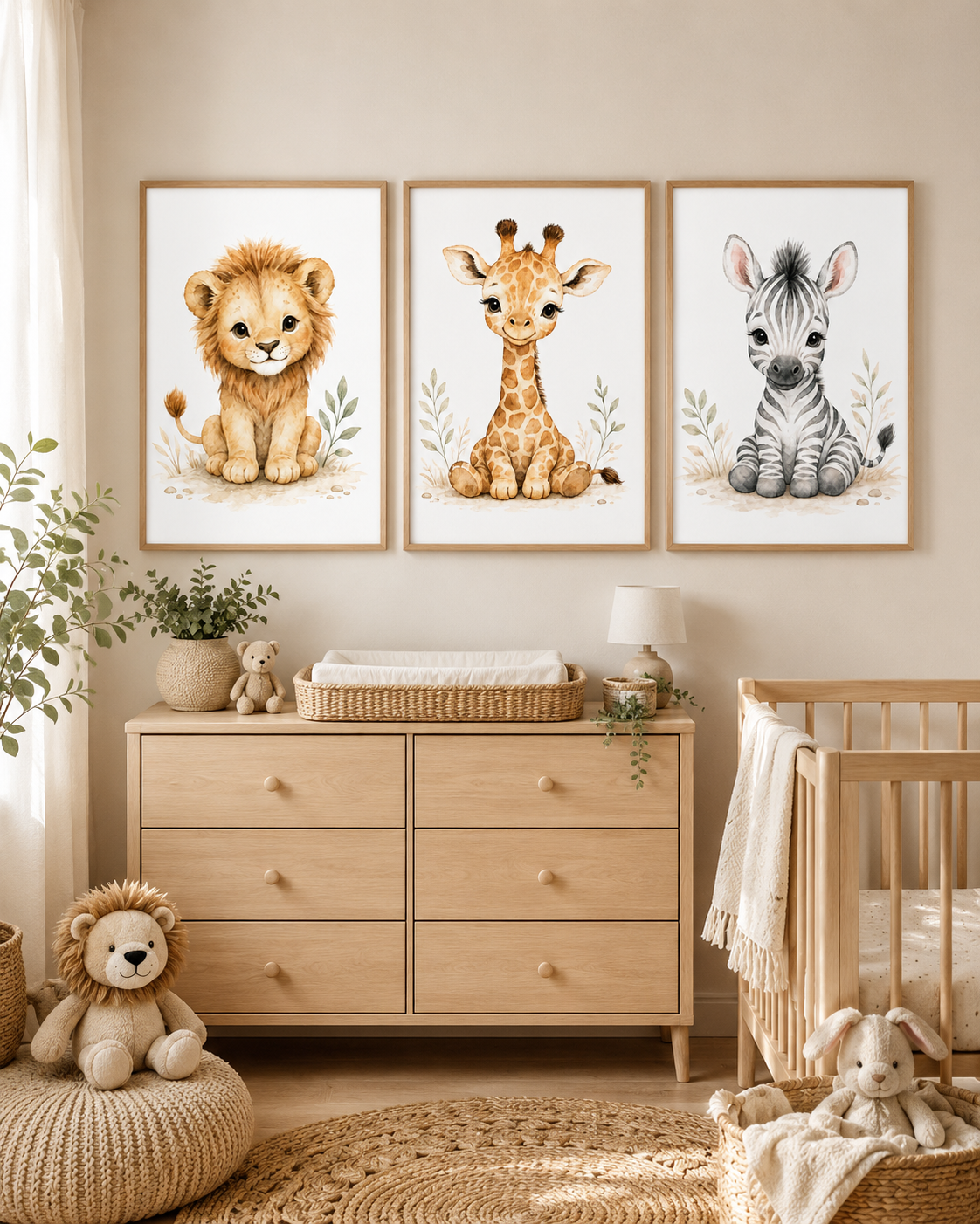 Safari Nursery Wall Art Digital Download Set of 3 | Lion Giraffe Zebra Prints