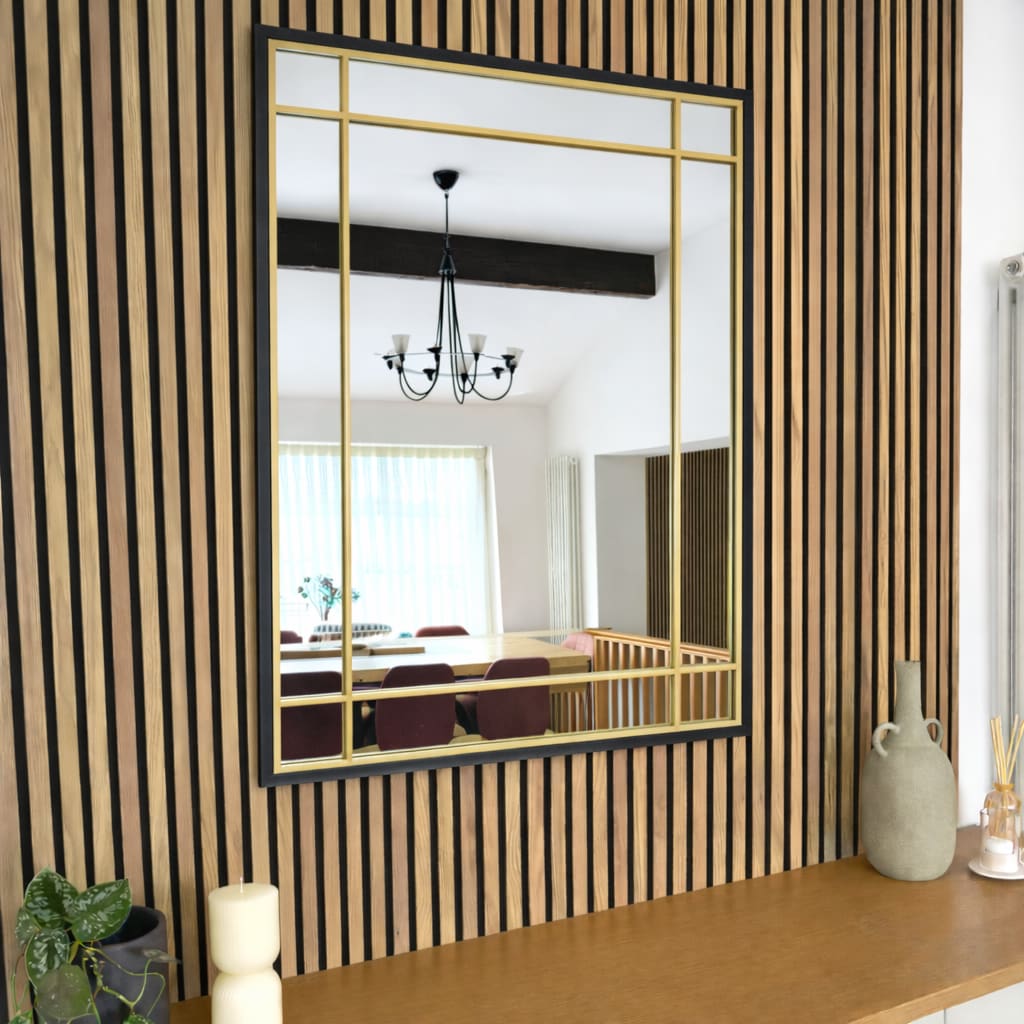 Aimi - Black & Gold Metal Rectangle Window Mirror - 95cm x 120cm-0