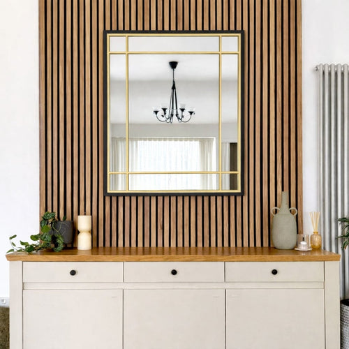 Aimi - Black & Gold Metal Rectangle Window Mirror - 95cm x 120cm-1