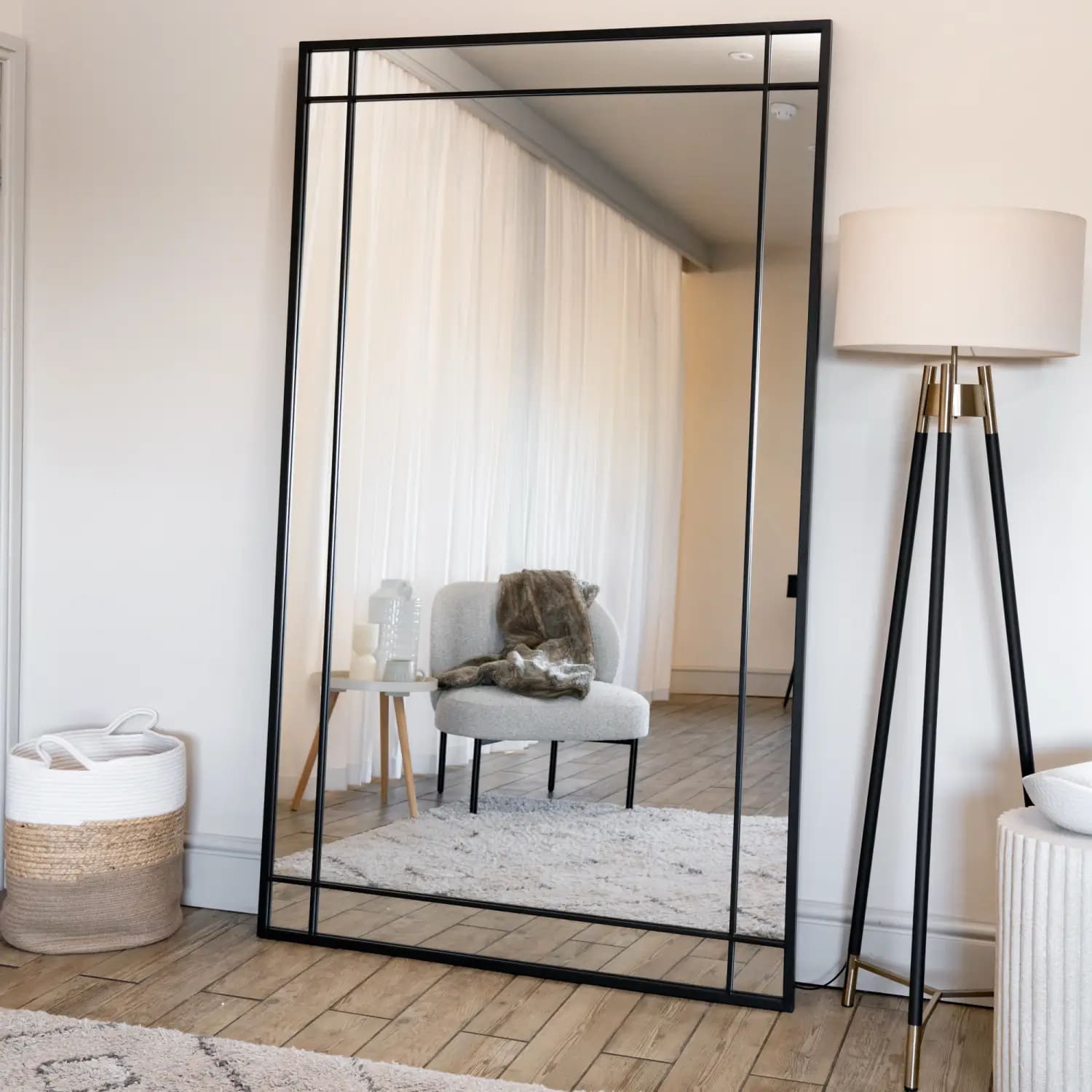 Aimi - Full Length Black Metal Rectangle Window Mirror - 180cm x 105cm.-0