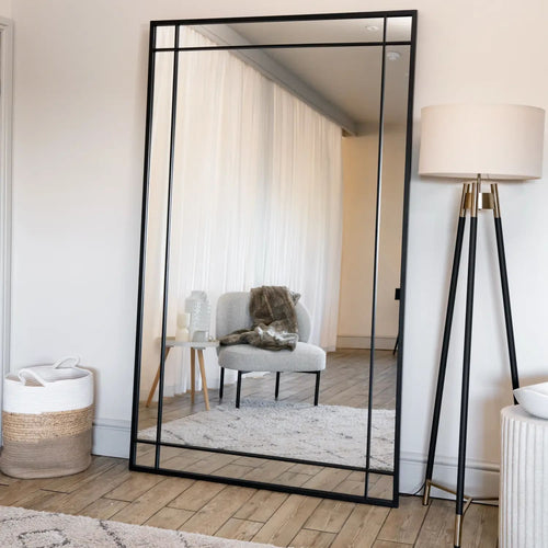 Aimi - Full Length Black Metal Rectangle Window Mirror - 180cm x 105cm.-0