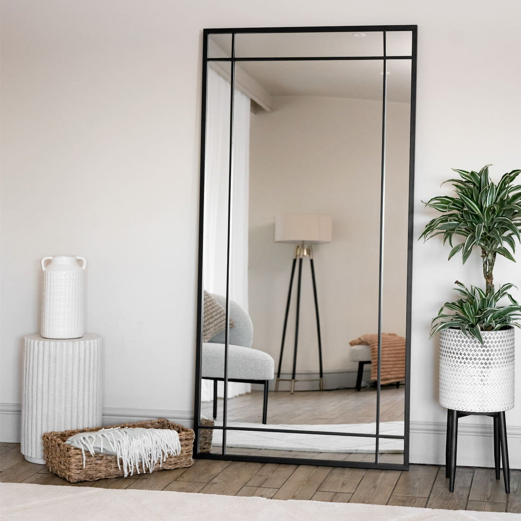 Aimi - Full Length Black Metal Rectangle Window Mirror - 180cm x 90cm-0