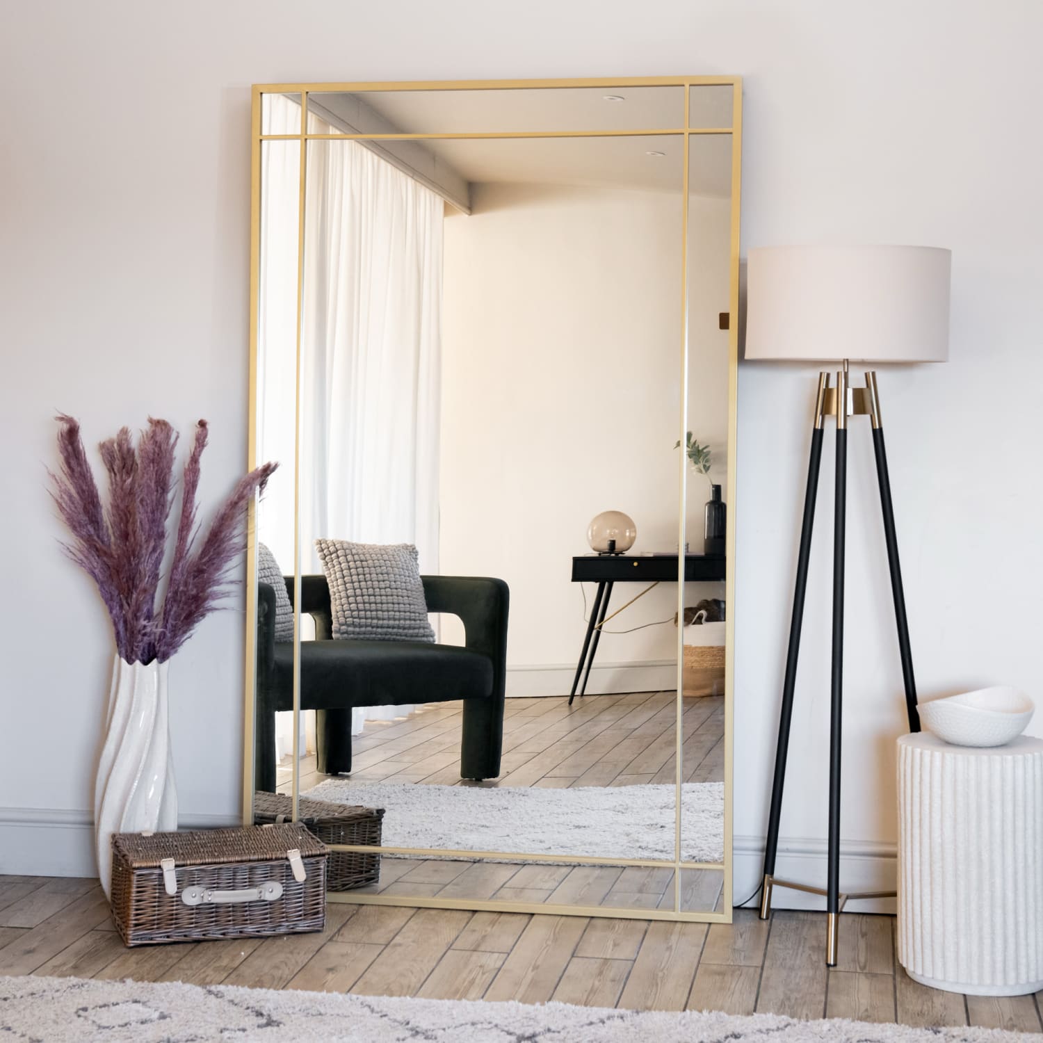 Aimi - Full Length Gold Metal Rectangle Window Mirror - 200cm x 120cm-3
