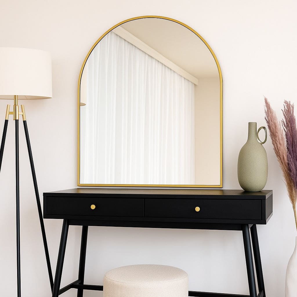 Akiko - Gold Metal Arched Mirror - 120cm x 95cm-0
