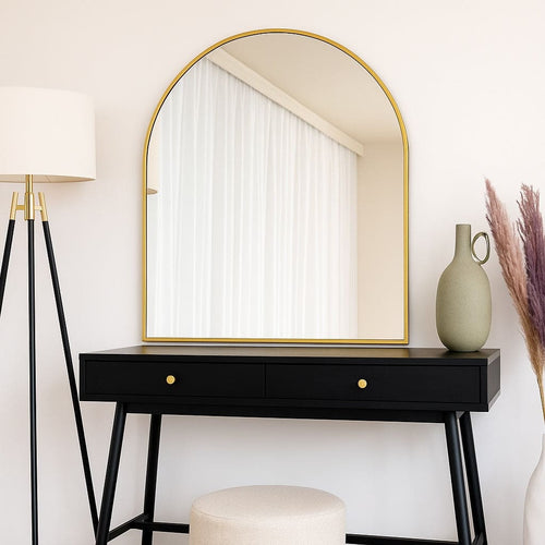 Akiko - Gold Metal Arched Mirror - 120cm x 95cm-0