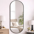 Emi - Full Length Black Metal Runway Oval Mirror - 150cm x 60cm-0
