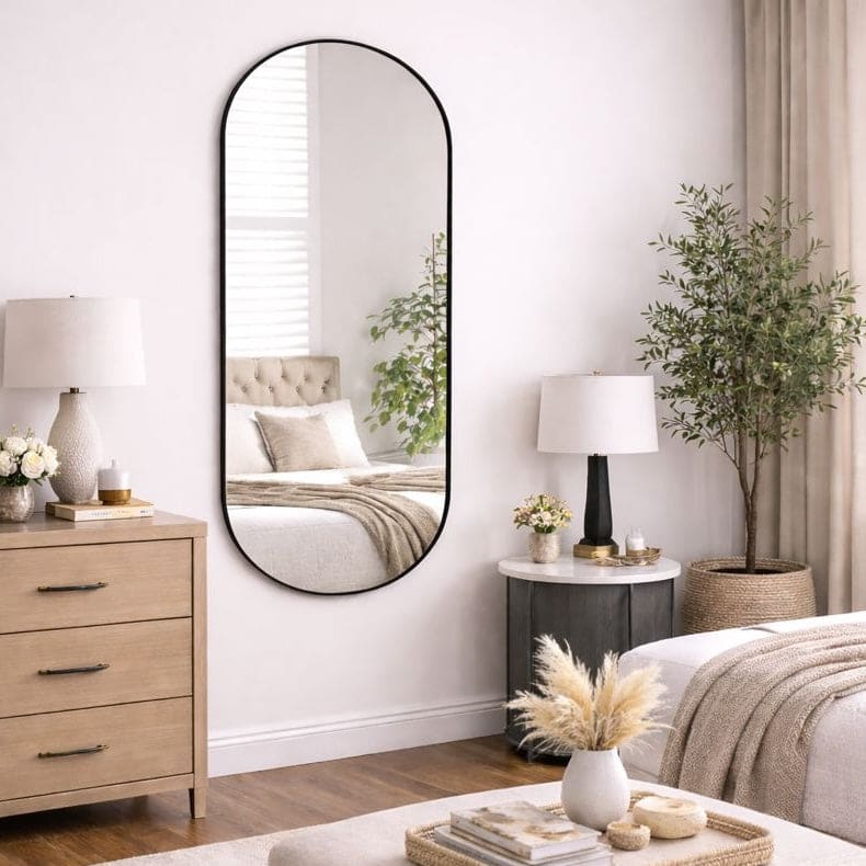 Emi - Full Length Black Metal Runway Oval Mirror - 150cm x 60cm-1