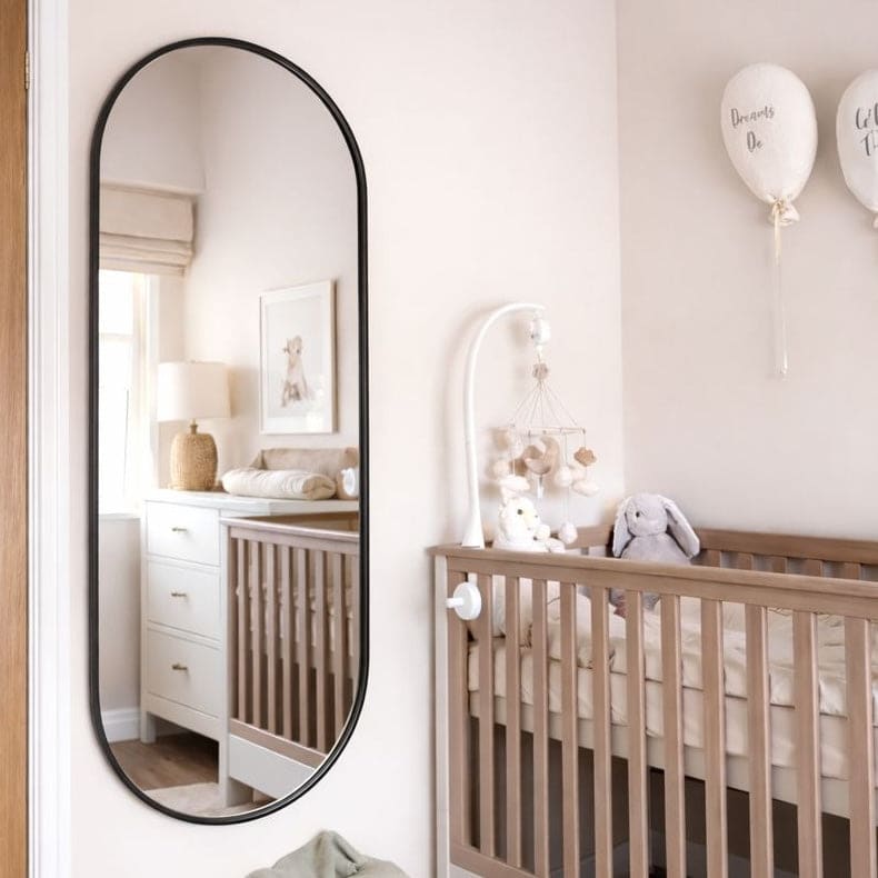 Emi - Full Length Black Metal Runway Oval Mirror - 150cm x 60cm-2