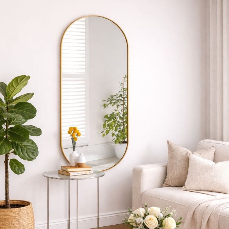 Emi - Full Length Gold Metal Runway Oval Mirror - 150cm x 60cm-0