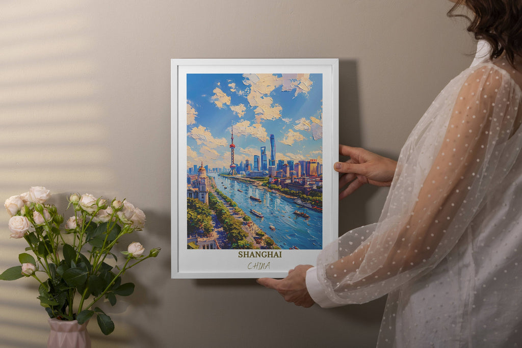 Shanghai Travel Print Wall Decor The Bund Travel Print Art Print Shanghai Wall Hanging Home Décor Gift Shanghai Art Lovers China-1