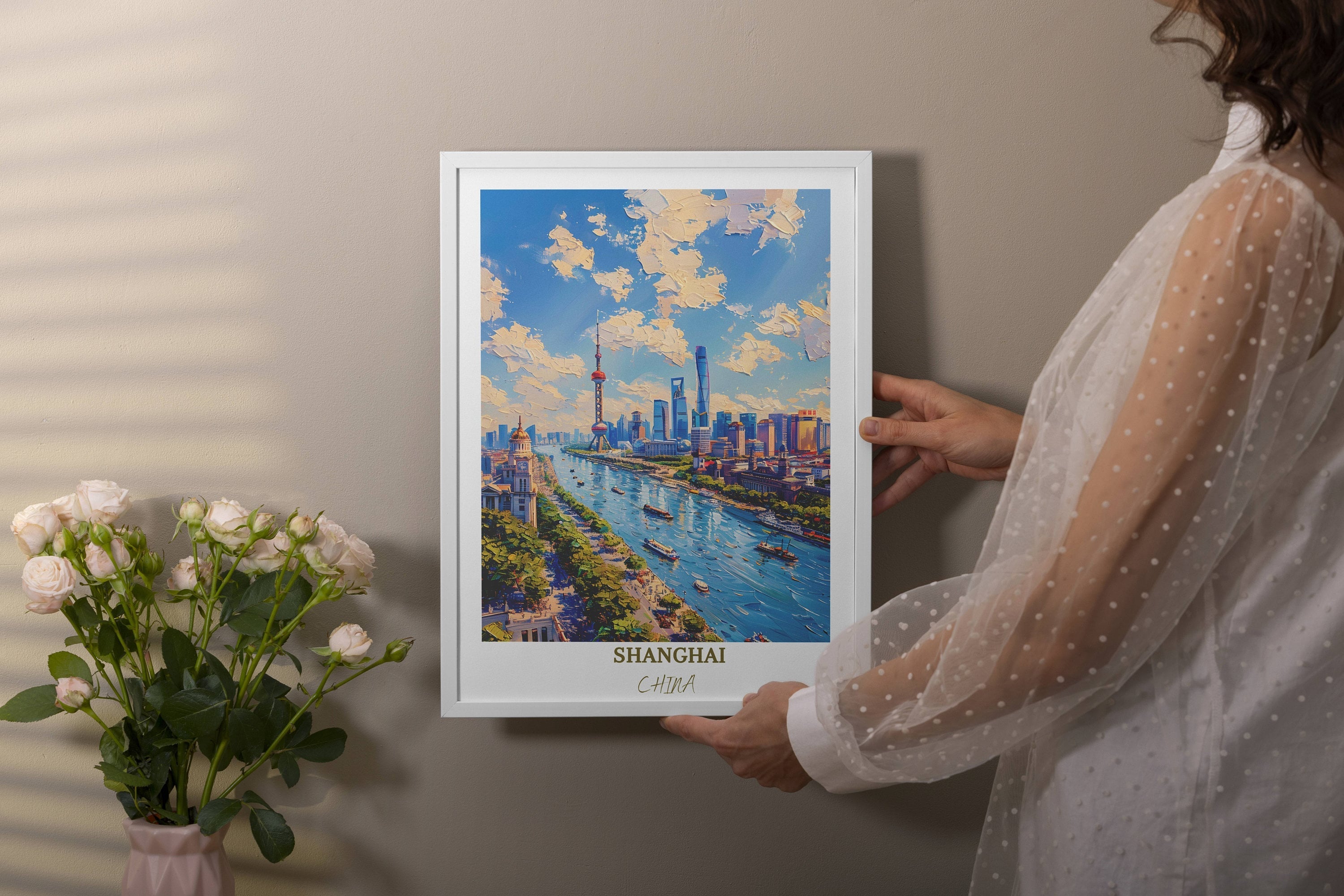 Shanghai Travel Print Wall Decor The Bund Travel Print Art Print Shanghai Wall Hanging Home Décor Gift Shanghai Art Lovers China-1