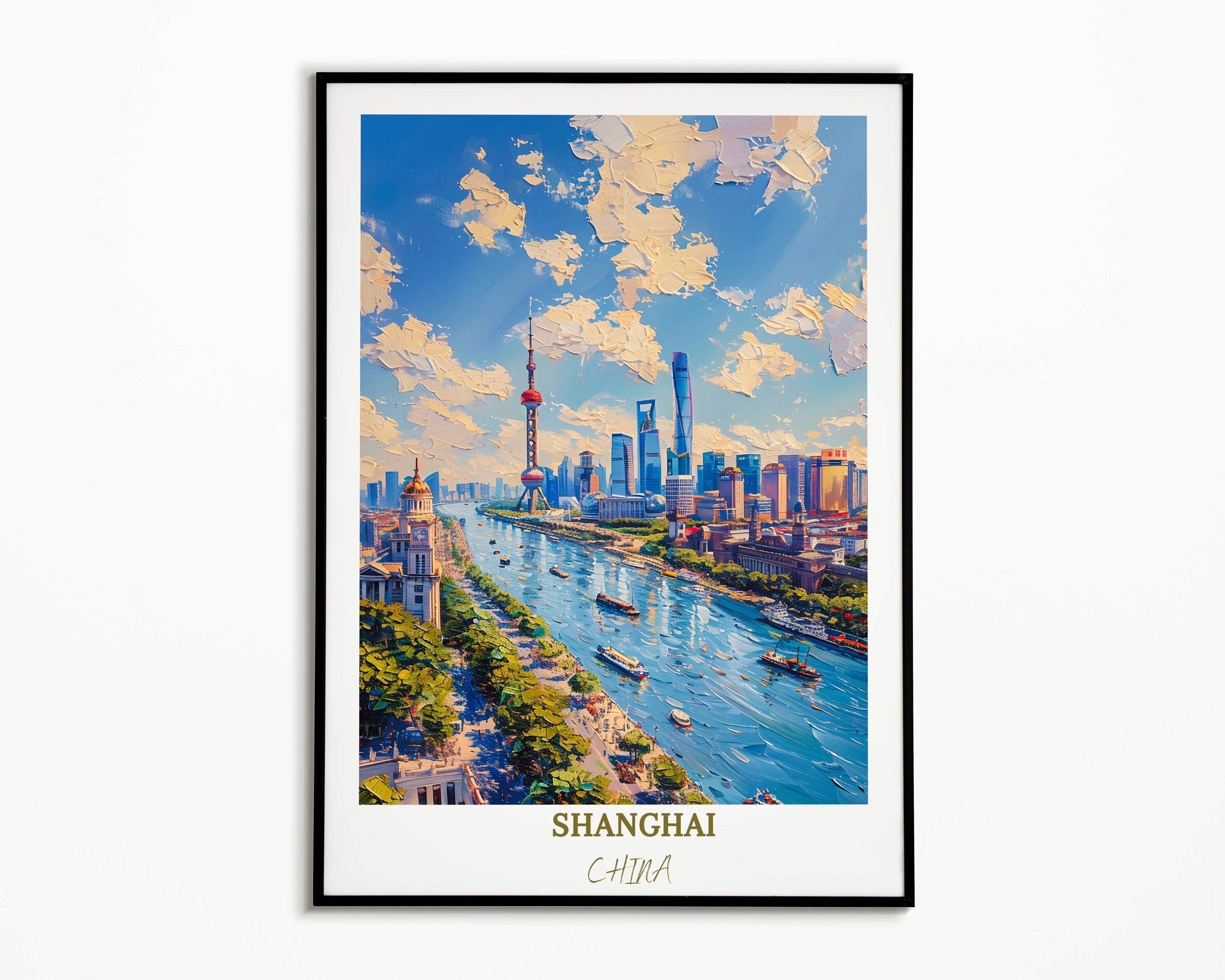 Shanghai Travel Print Wall Decor The Bund Travel Print Art Print Shanghai Wall Hanging Home Décor Gift Shanghai Art Lovers China-0