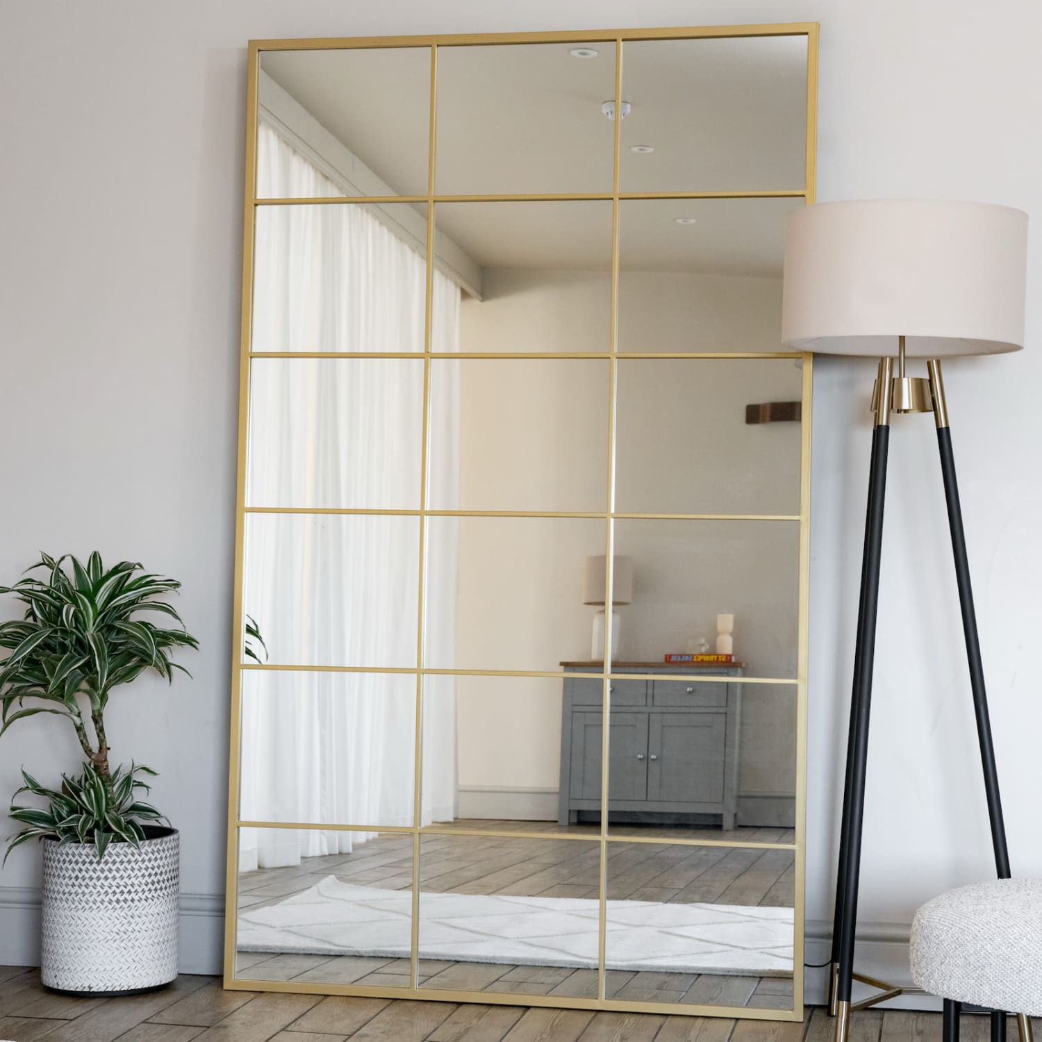 Kyō - Full Length Gold Metal Rectangle Lattice Grid Mirror - 180cm x 90cm.-0
