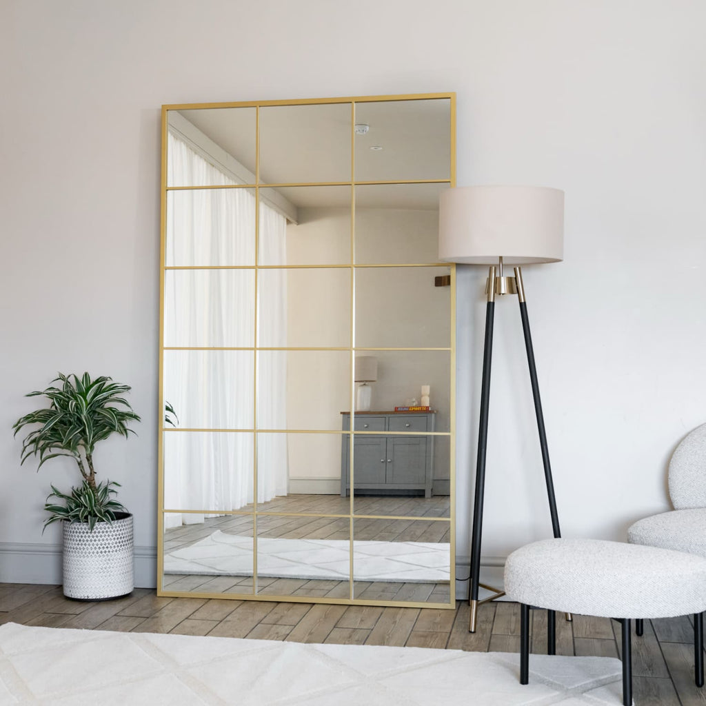 Kyō - Full Length Gold Metal Rectangle Lattice Grid Mirror - 180cm x 90cm.-3