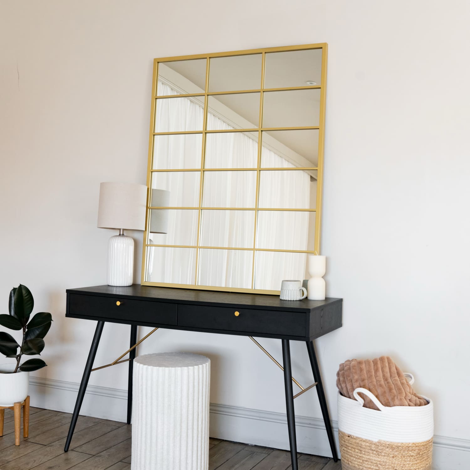Kyō - Gold Metal Rectangle Lattice Grid Mirror - 120cm x 95cm-4