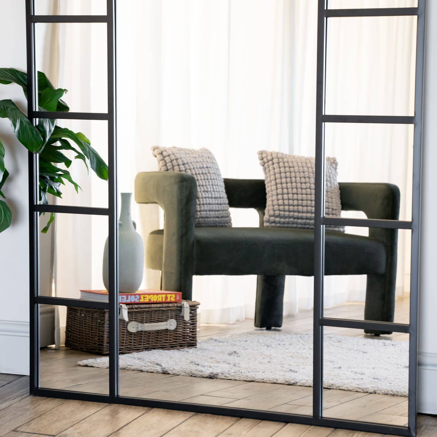 Mio- Full Length Black Metal Arched Window Mirror - 200cm x 120cm-3