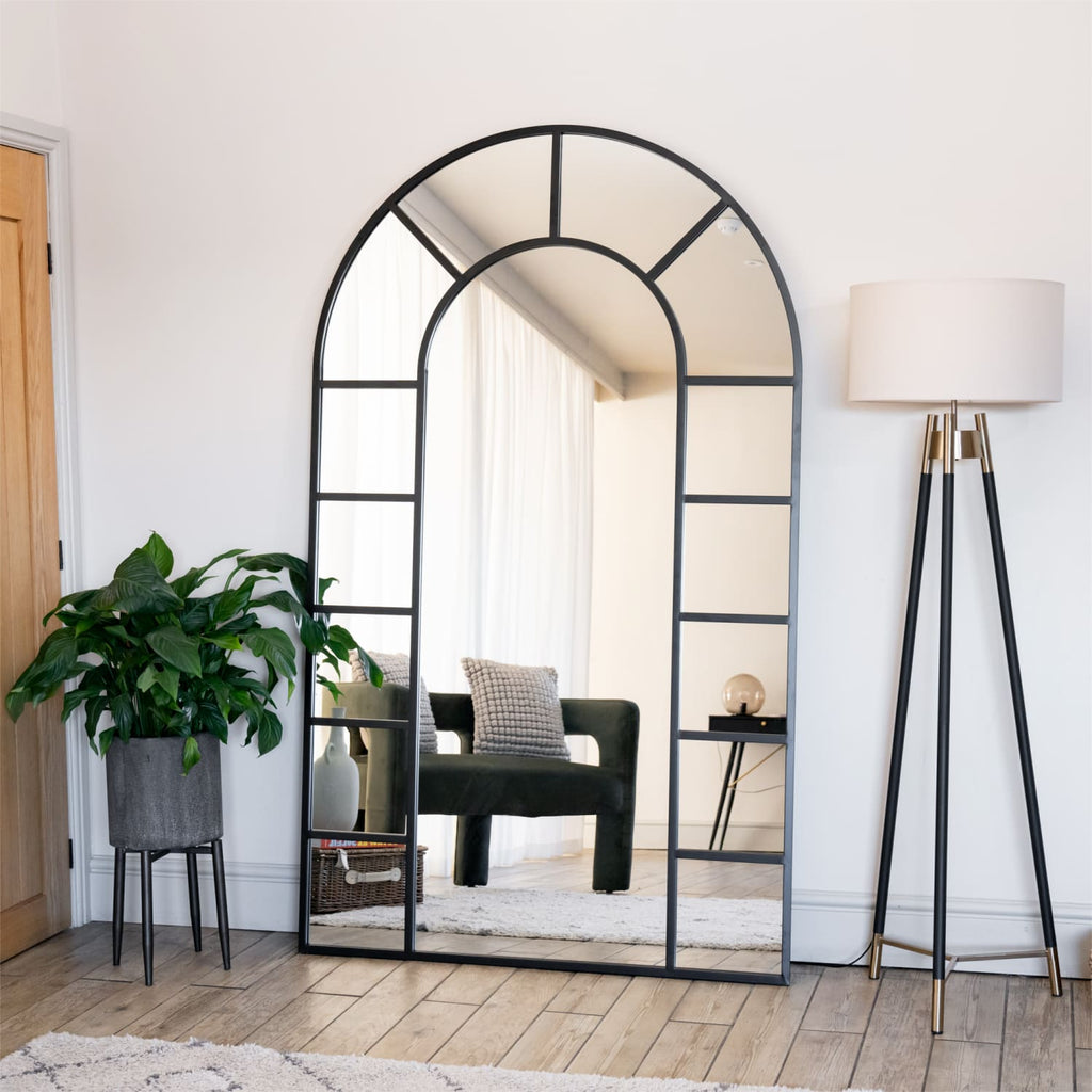 Mio- Full Length Black Metal Arched Window Mirror - 200cm x 120cm-2