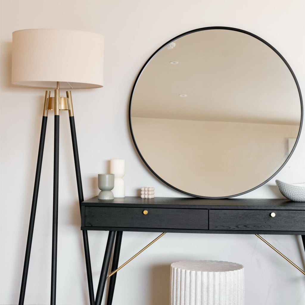 Rei - Large Round Black Metal Circle Mirror - 90cm x 90cm-4