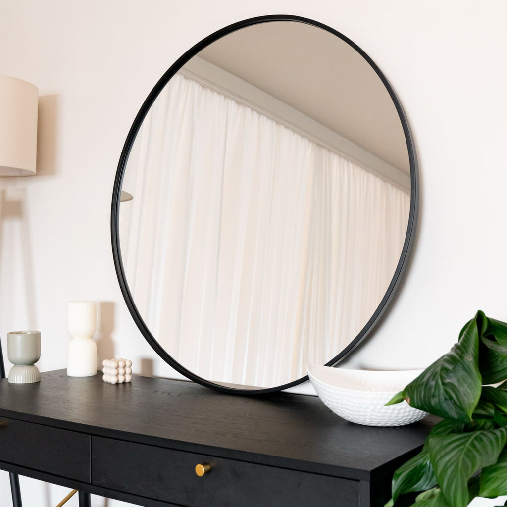 Rei - Large Round Black Metal Circle Mirror - 90cm x 90cm-1