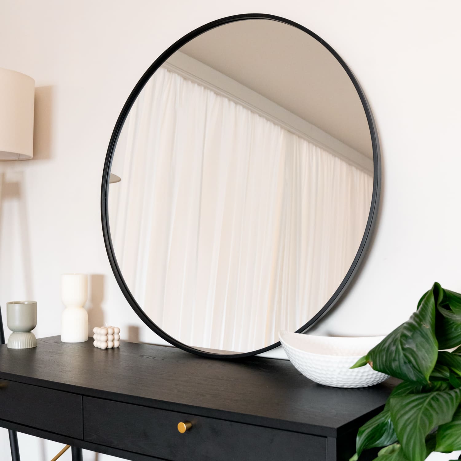 Rei - Large Round Black Metal Circle Mirror - 90cm x 90cm-1