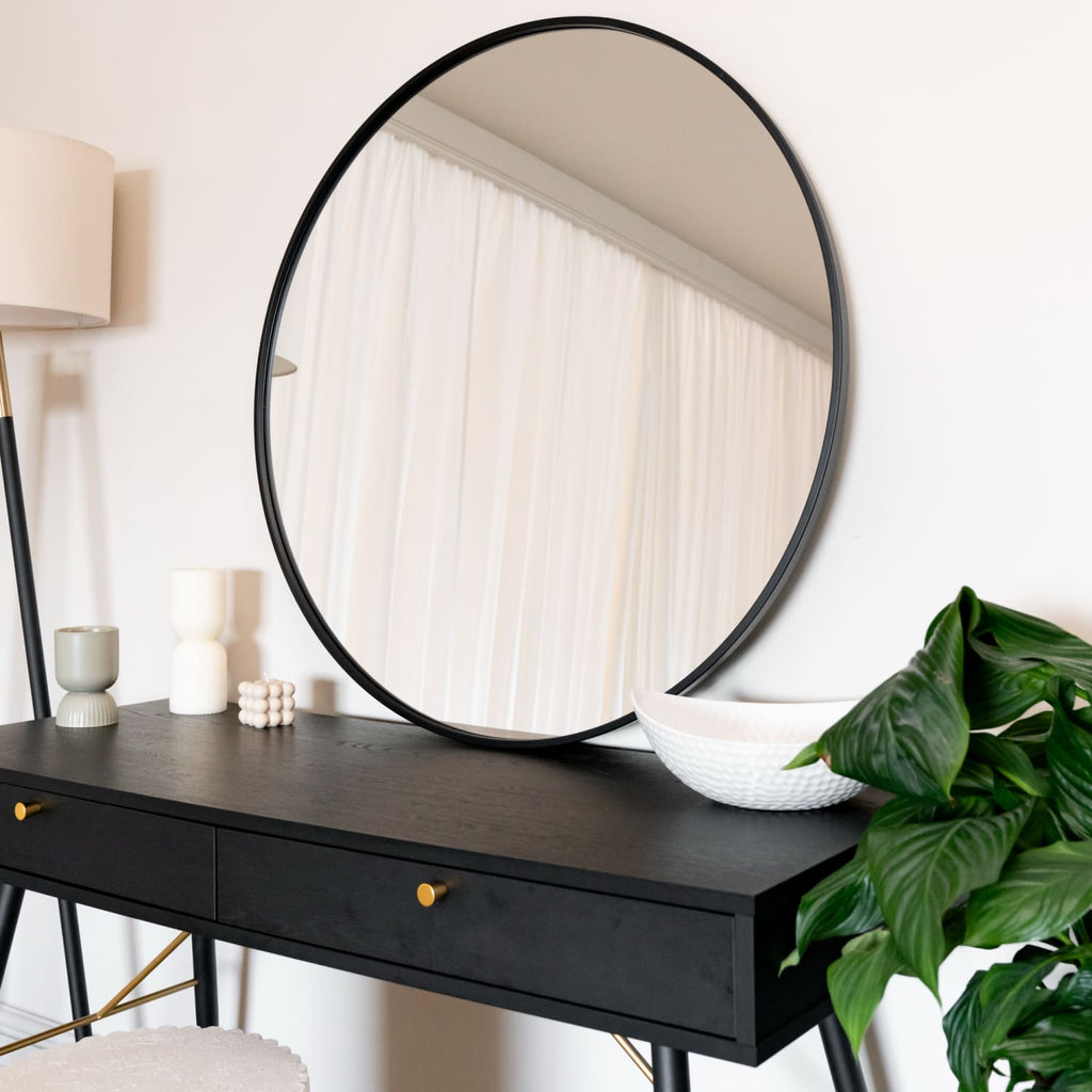 Rei - Large Round Black Metal Circle Mirror - 90cm x 90cm-3