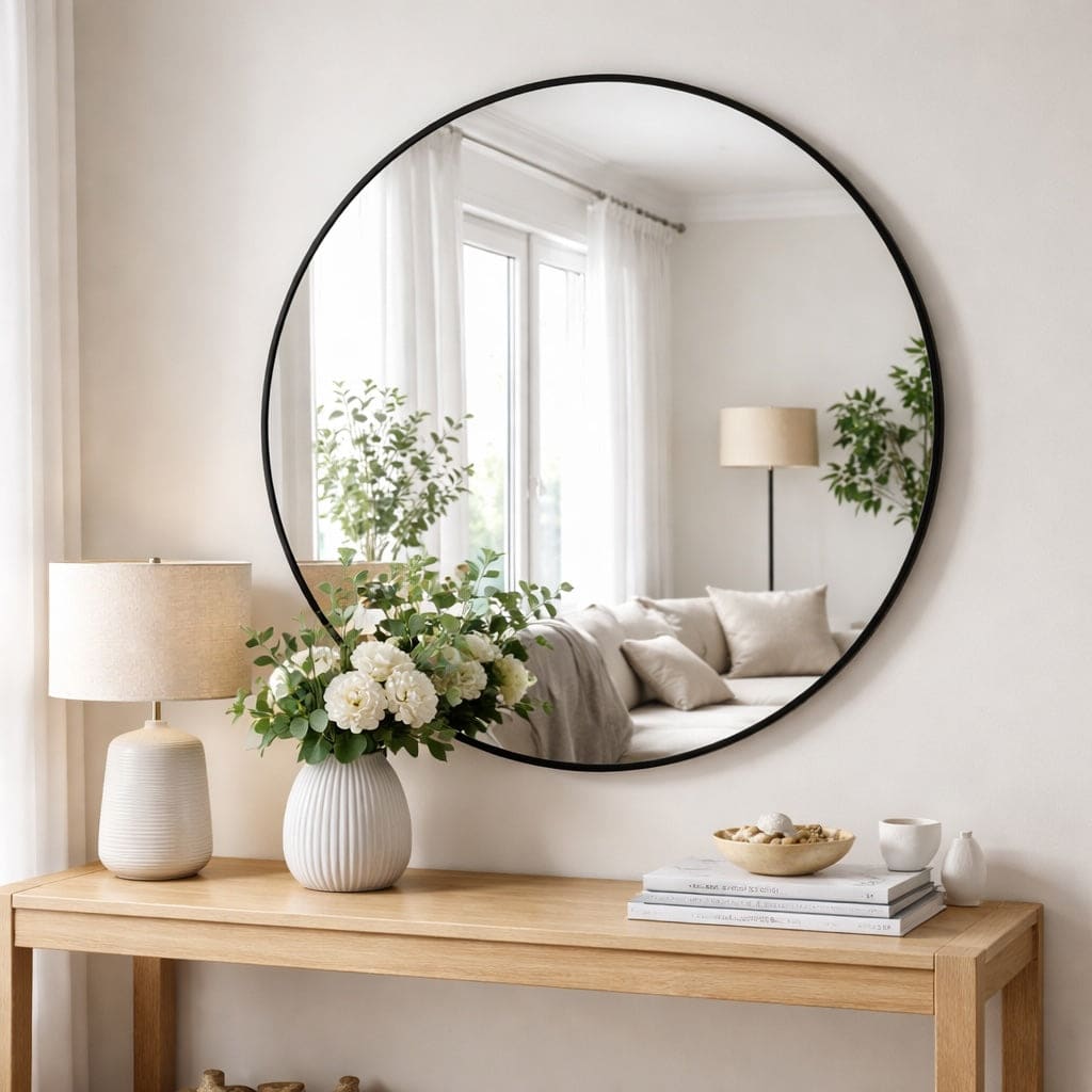 Rei - Large Round Black Metal Circle Mirror - 90cm x 90cm-0