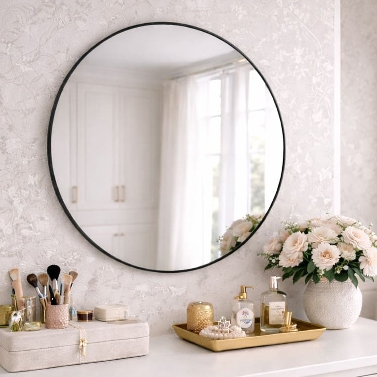 Rei - Round Black Metal Circle Mirror - 70cm x 70cm-0