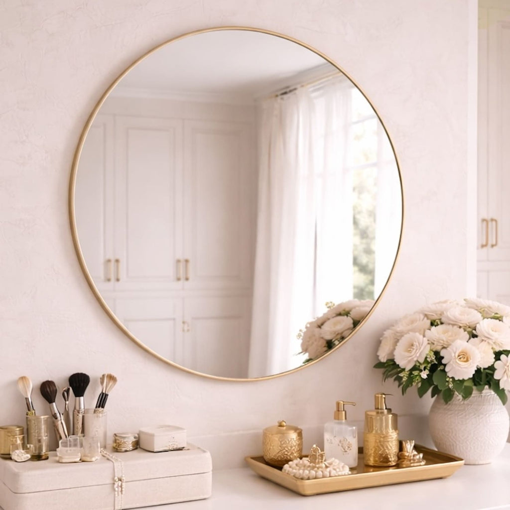 Rei - Round Gold Metal Circle Mirror - 70cm x 70cm-0