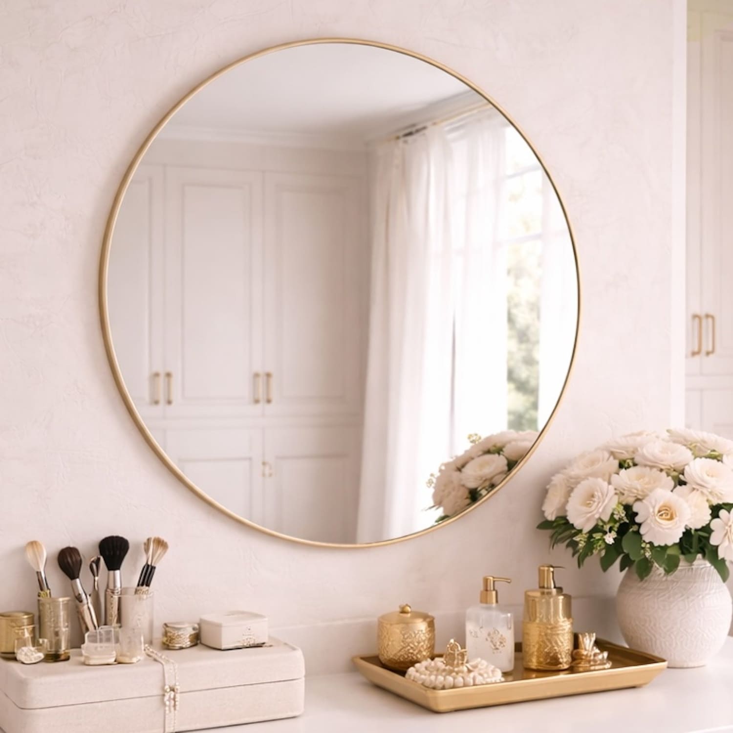 Rei - Round Gold Metal Circle Mirror - 70cm x 70cm-0