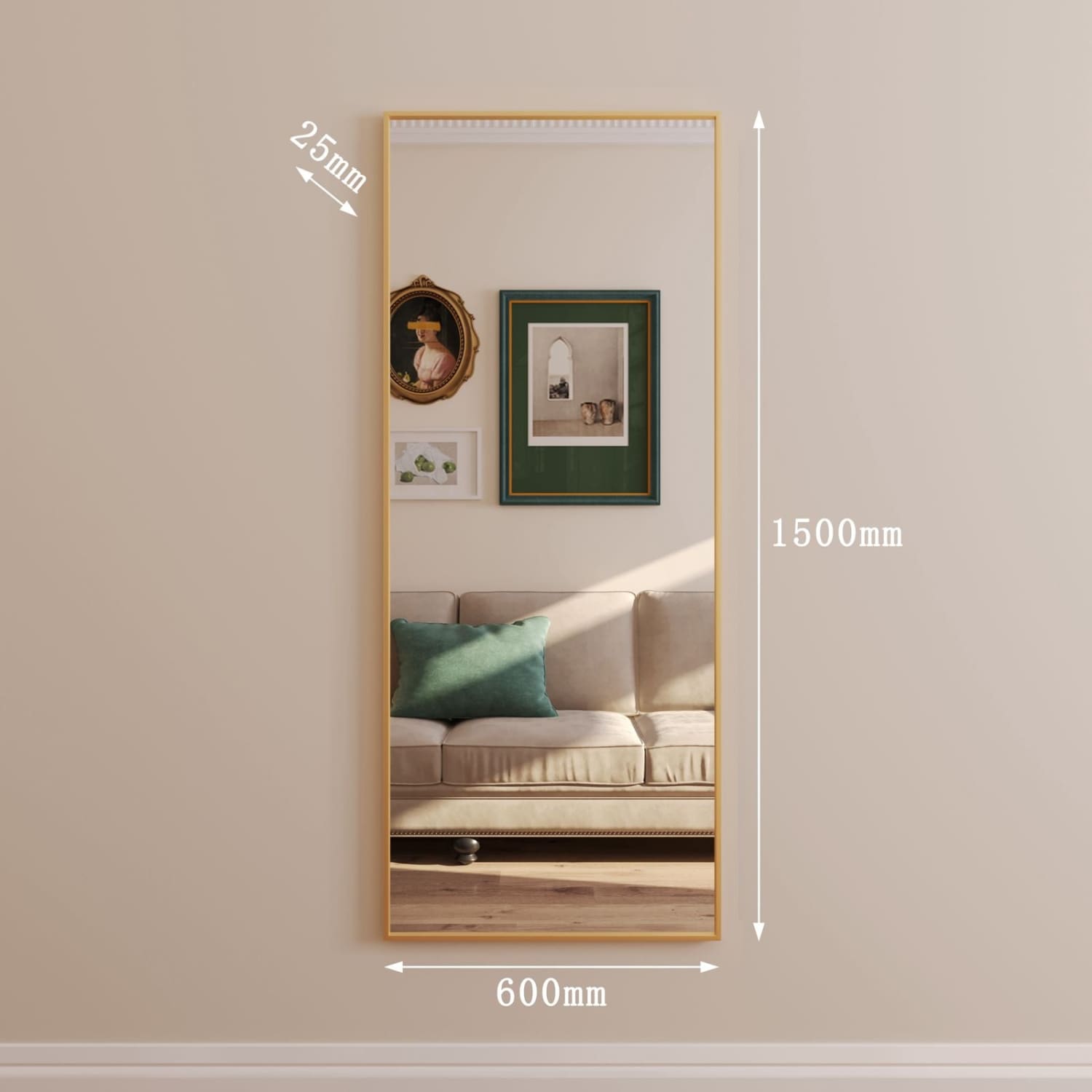 Takara - Full Length Gold Metal Rectangle Mirror - 150cm x 60cm-3
