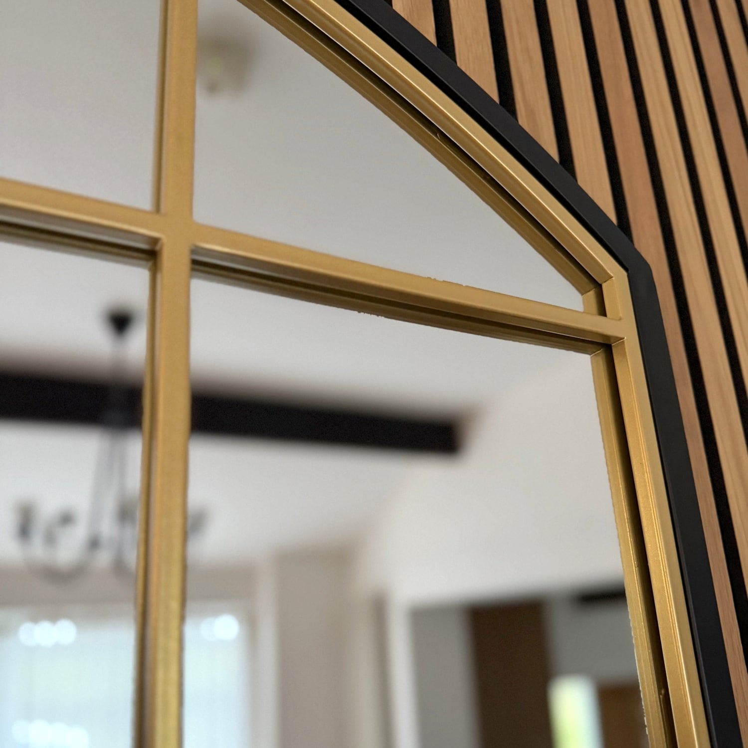 Tomi - Black & Gold Metal Arched Lattice Window Mirror - 95cm x 120cm-1