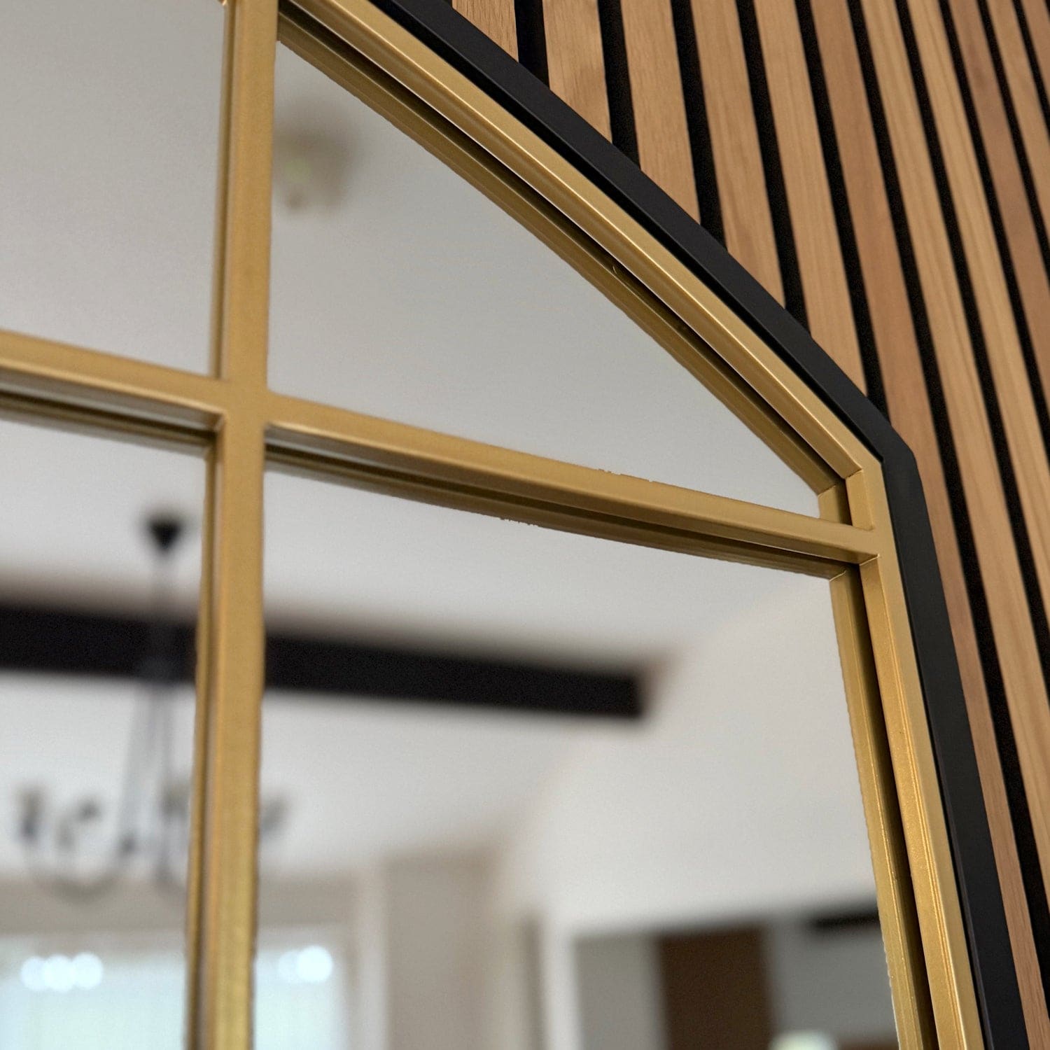 Tomi - Full Length Black & Gold Metal Arched Lattice Window Mirror - 180cm x 105cm-1