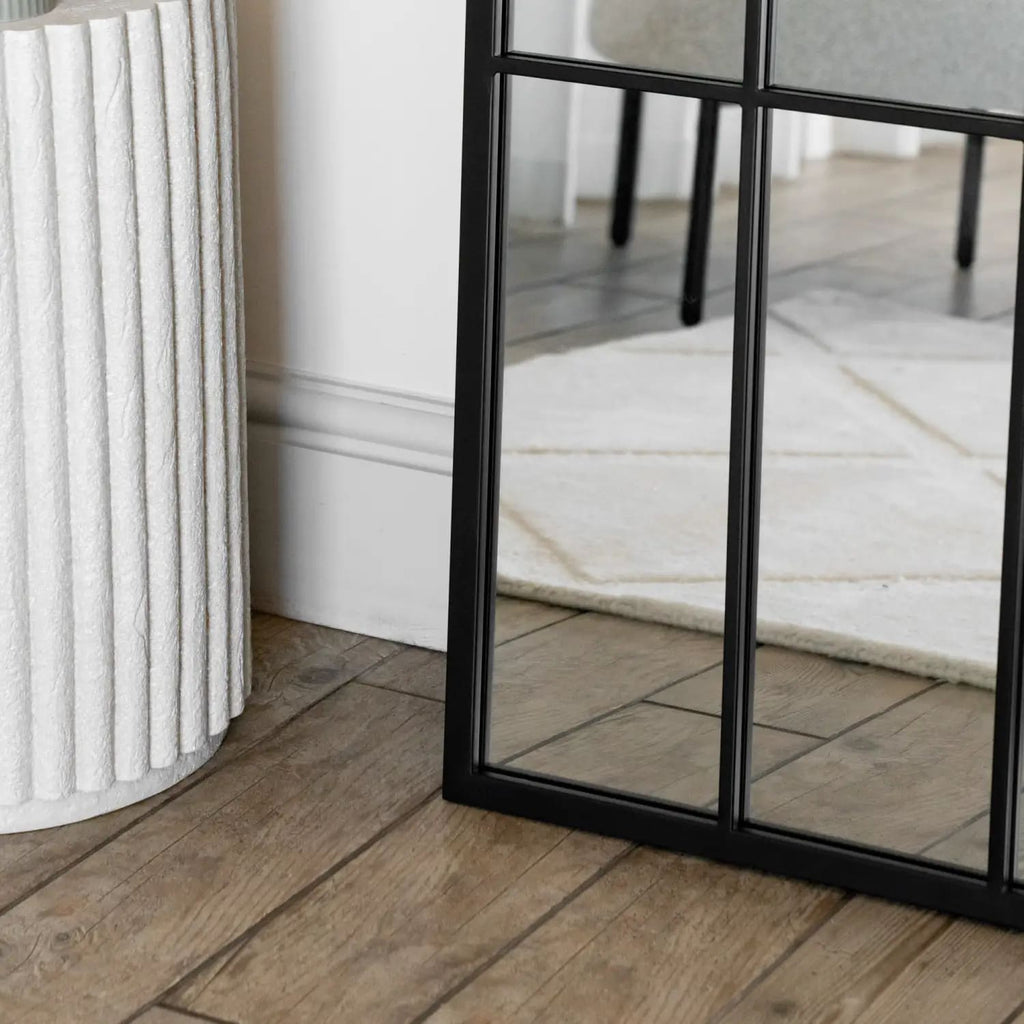 Tomi - Full Length Black Arched Window Mirror - 180cm x 105cm.-3