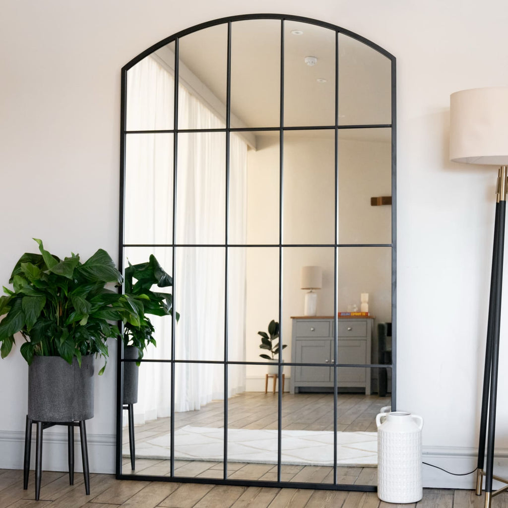 Tomi- Full Length Black Metal Arched Lattice Window Mirror - 200cm x 120cm-0