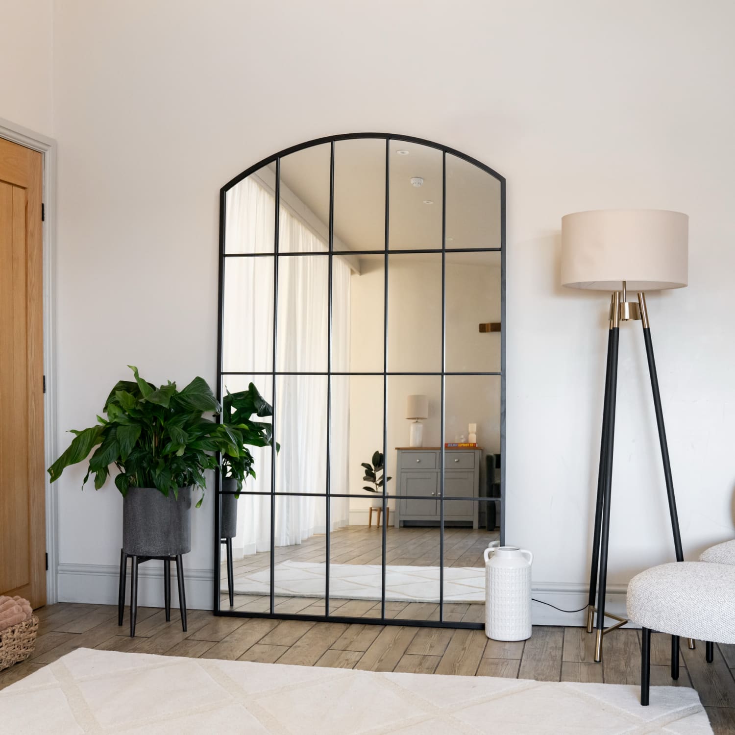 Tomi- Full Length Black Metal Arched Lattice Window Mirror - 200cm x 120cm-3